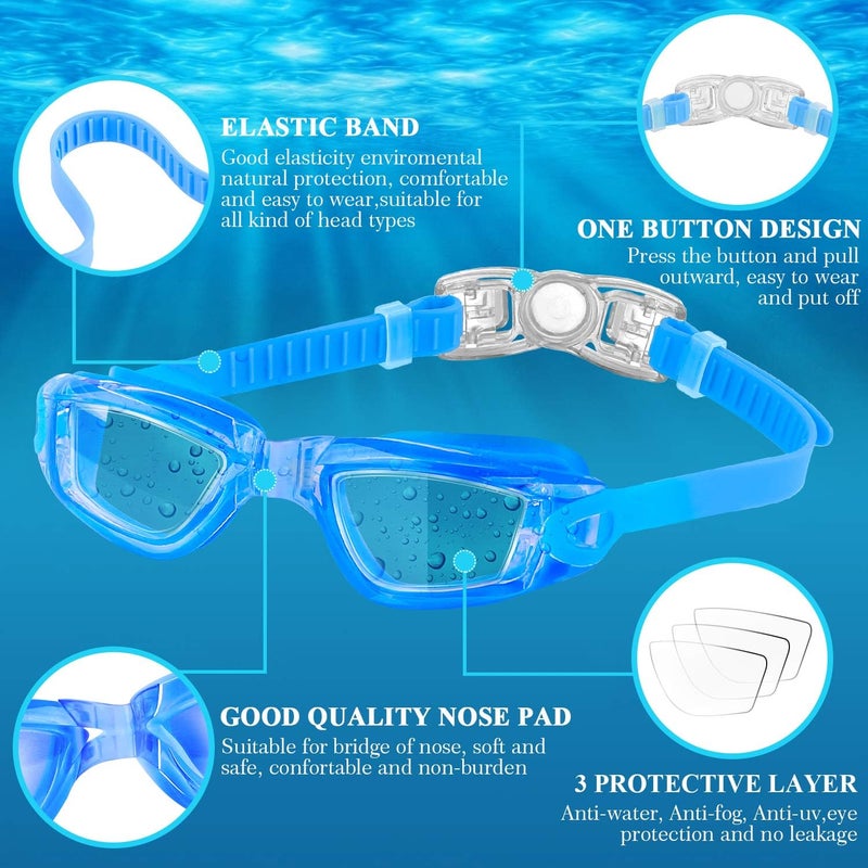 COOLOO Kids Swim Goggles, 2 Packs Swimming Goggles for Kids Girls Boys and Child Age 4-16 - Image 2